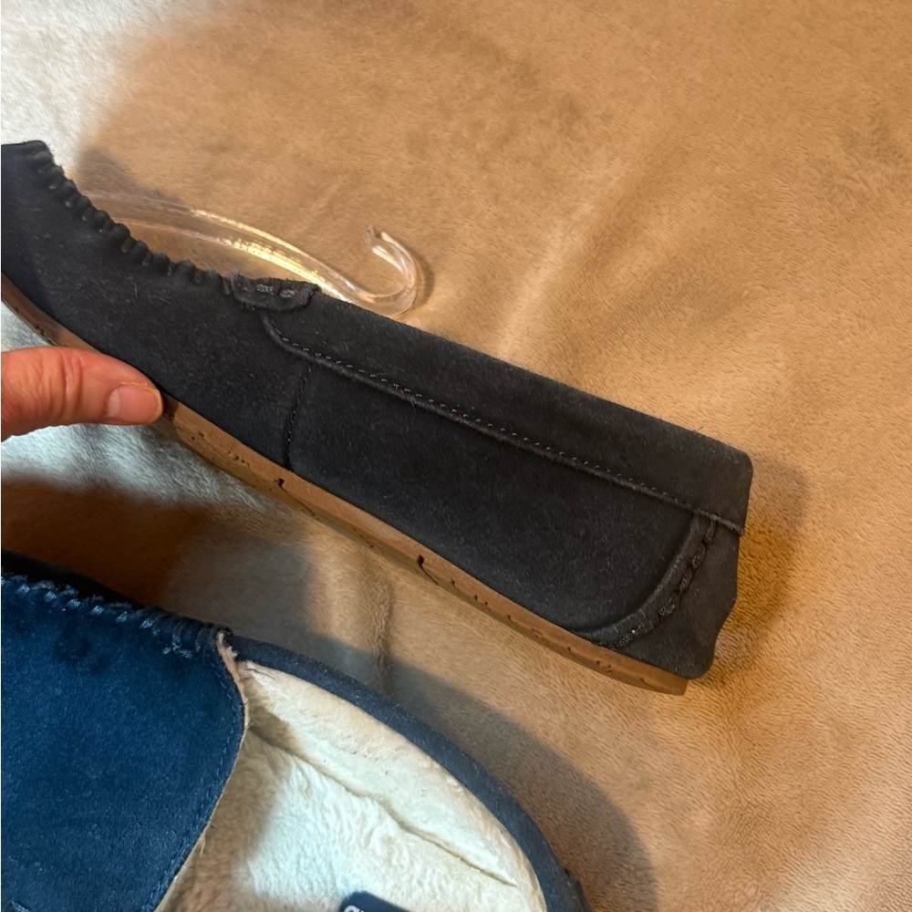 NWOB Lands' End Women's Blue Suede Moccasin Shearling Lined Slippers Size 8 - Picture 9 of 14